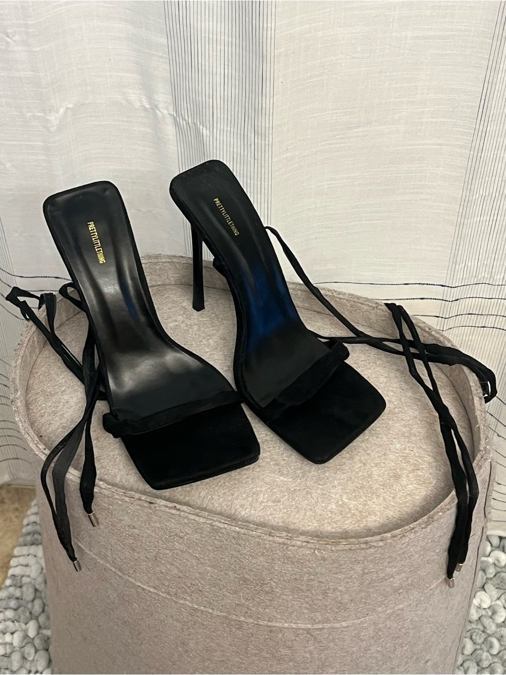 BRAND NEW Pretty Little Thing Black Faux Suede Square Toe Lace-Up Heels! So sexy